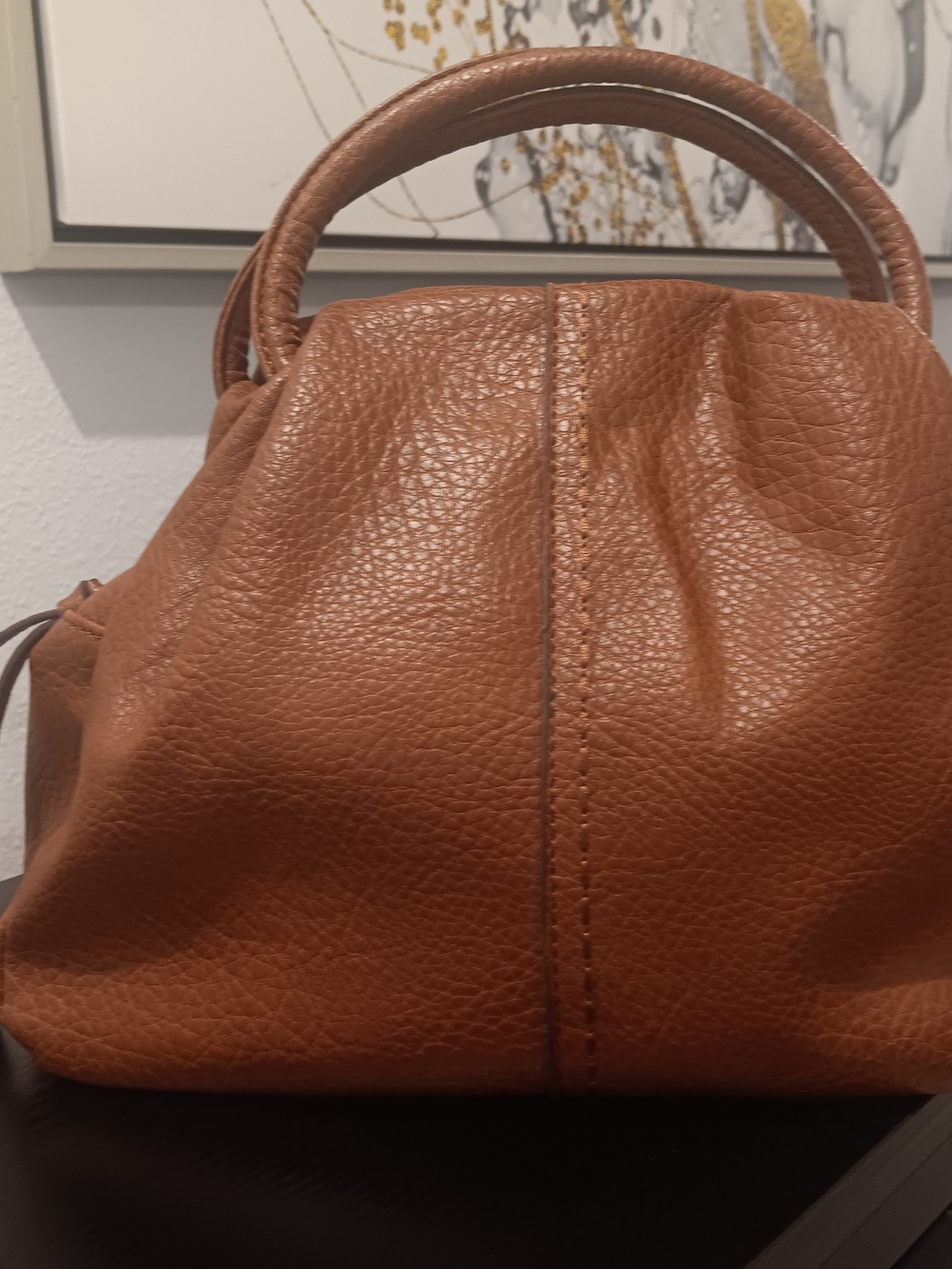 & Other Stories Cognac Pebbled Leather Small Top-Handle Shoulder Bag